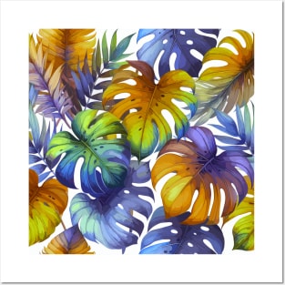 Colorful Monstera Tropical Leaves Posters and Art